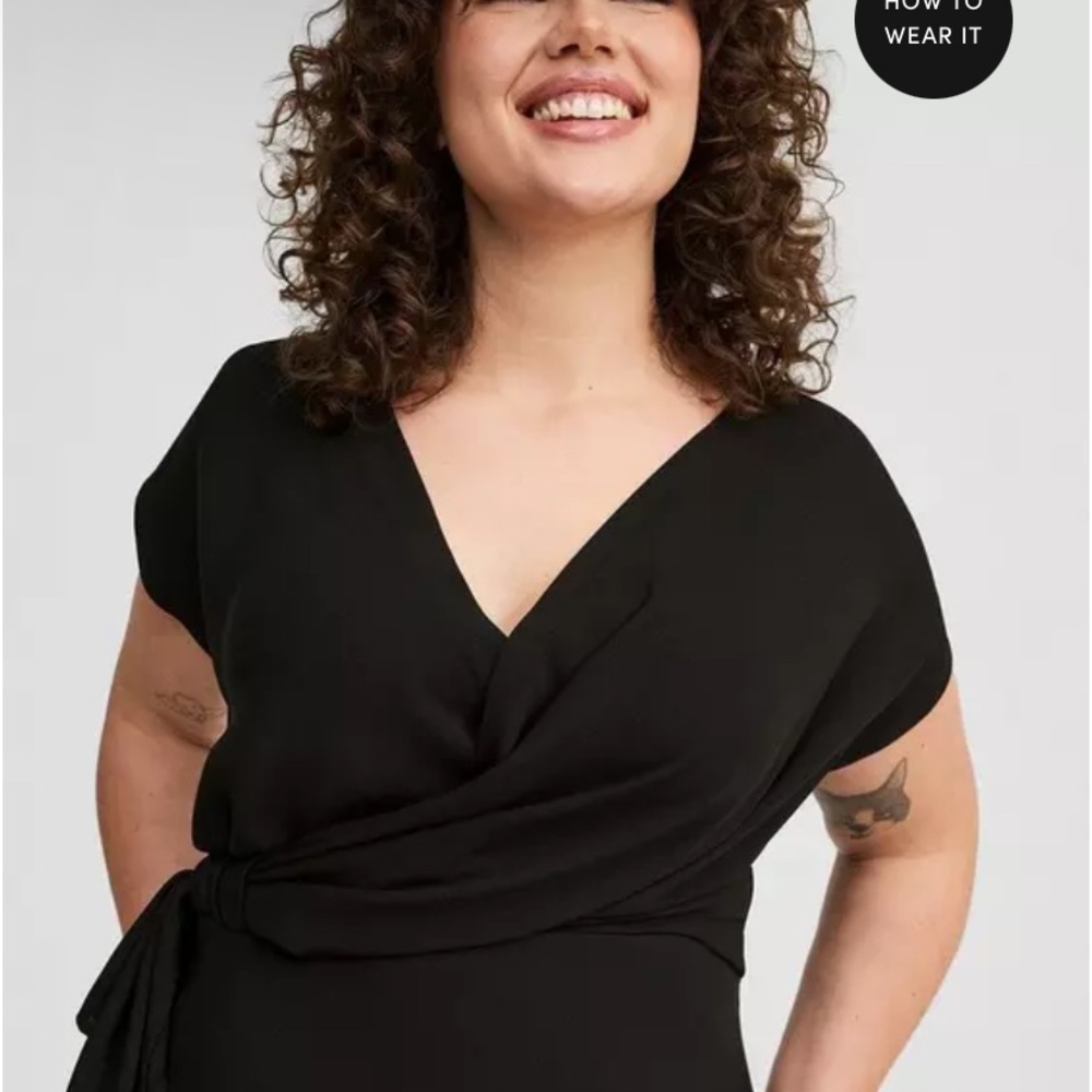 Elegant Black Faux Wrap Blouse